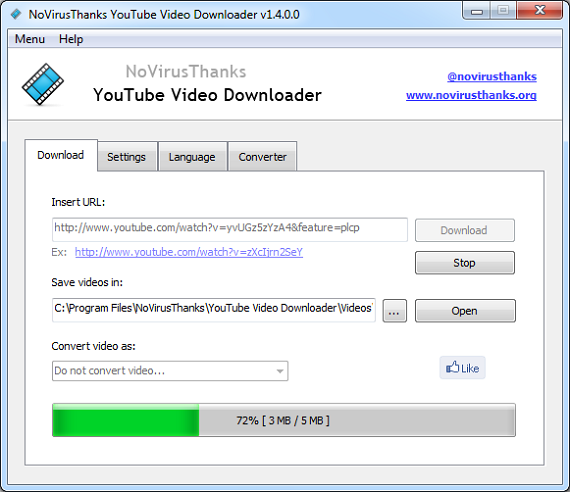 NoVirusThanks YouTube Video Downloader 1.4.0.0 – загрузка видео из YouTube
