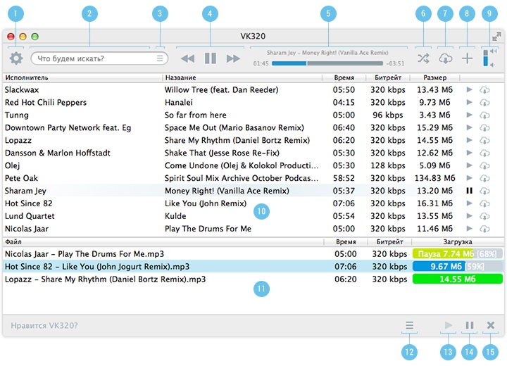 Главное окно программы VK320 для Mac OS