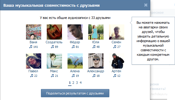 Анализ музыкальной совместимости с друзьями ВКонтакте в приложении ПоискВС