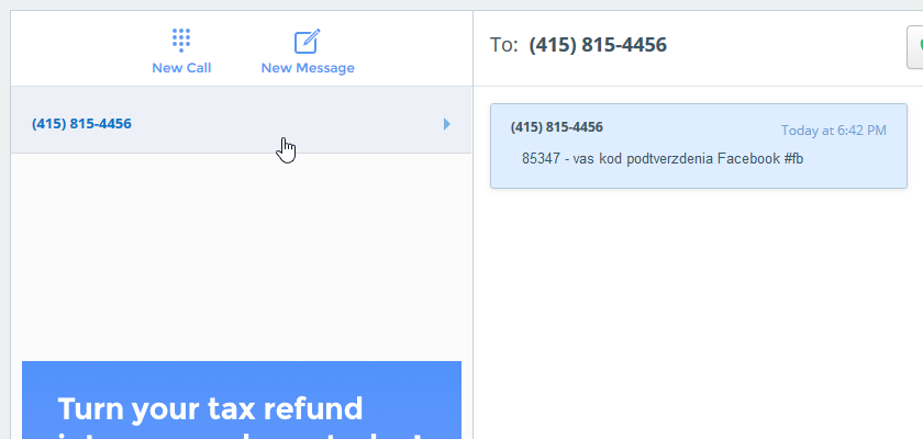 Получение смс с кодов подтверждения регистрации Facebook на сайте TextNow Получение смс с кодов подтверждения регистрации Facebook на сайте TextNow