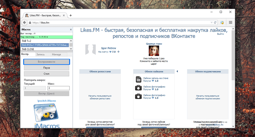 Likes Бот: скрипт для Mozilla Firefox – макрос для сервиса накруток likes.fm