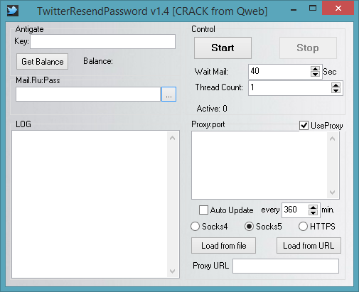 TwitterResendPassword 1.4 – восстановщик Twitter-аккаунтов по списку e-mail