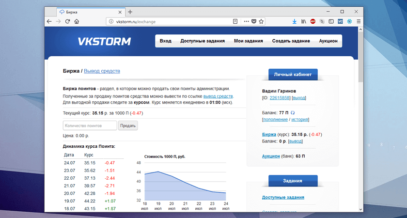 Биржа поинтов на сайте сервиса VKStorm