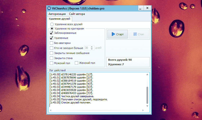 VKCleanAcc 1.0.8 by chaldaev2010 – удаление друзей ВК по критериям